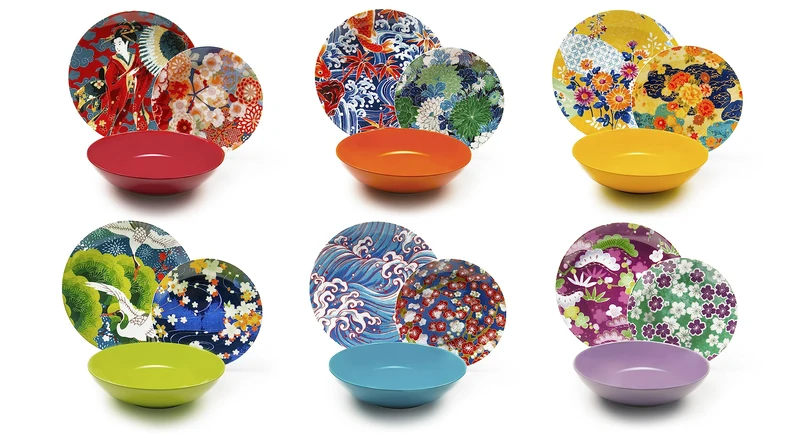 Excelsa Kimono 18-Piece Porcelain and Ceramic Dinner Set, Multi-Coloured