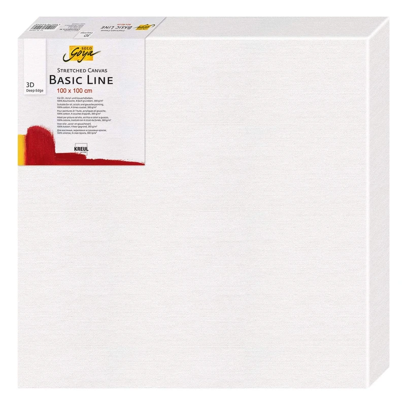 Kreul Solo Goya 3D Stretched Basic Line, Stretcher Frame with Cotton Canvas 4 x Primed Ideal for Oil, Acrylic and Gouache Paints, Strip Depth 3.8 cm, Approx. 100 x 100 cm, White, 100 x 100cm