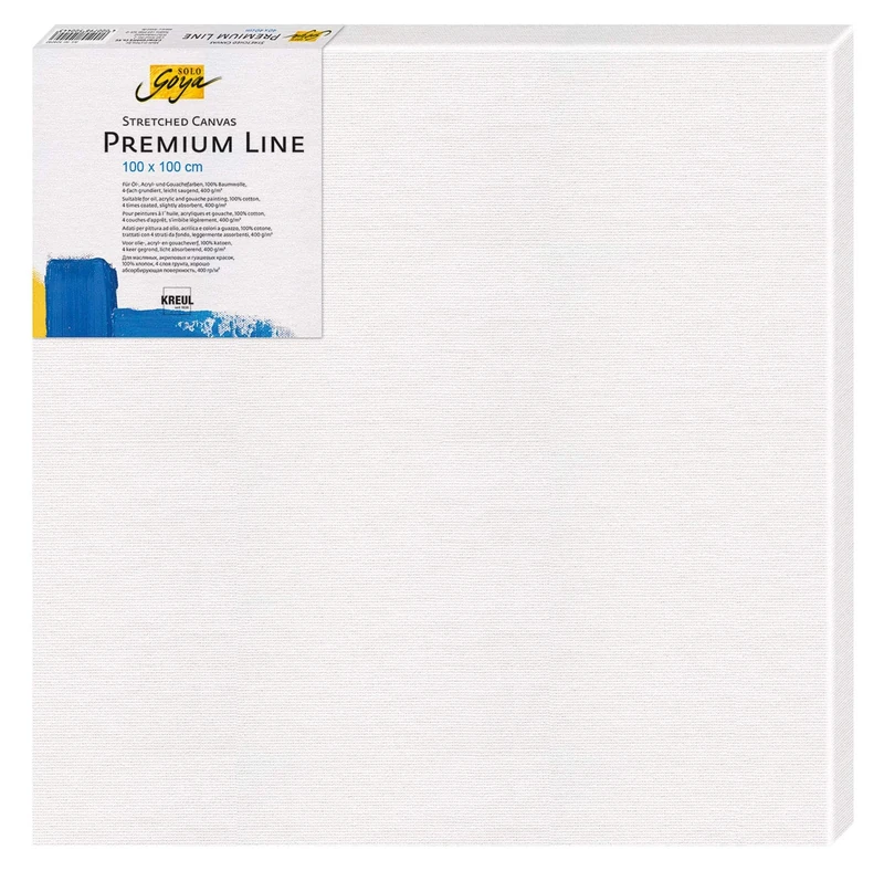 KREUL Solo Goya 50100100 Stretched Canvas Premium Line Stretcher Frame 100 x 100 cm Premium Quality Cotton Canvas 4-Ply Primed Ideal for Oil, Acrylic and Gouache Paints