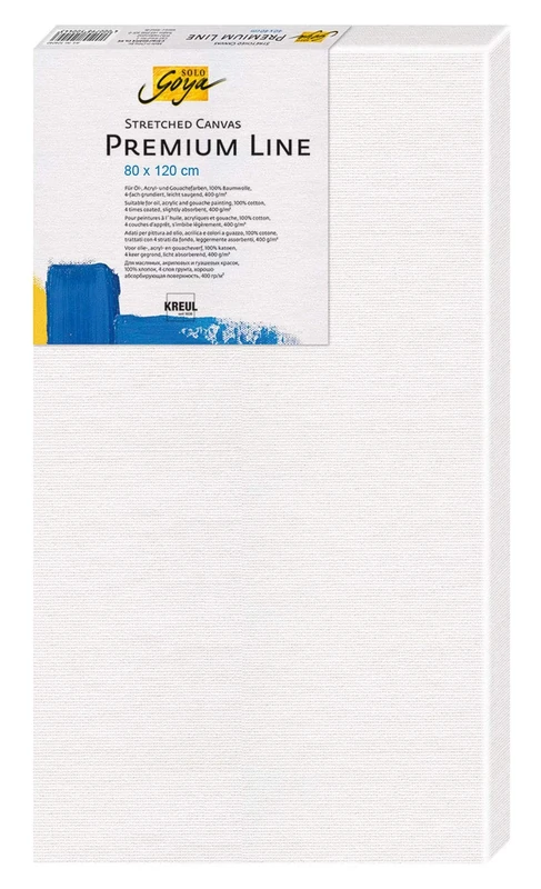 KREUL Solo Goya 5080120 Stretched Canvas Premium Line Stretcher Frame 80 x 120 cm Premium Quality Cotton Canvas 4-Ply Primed Ideal for Oil, Acrylic and Gouache Paints