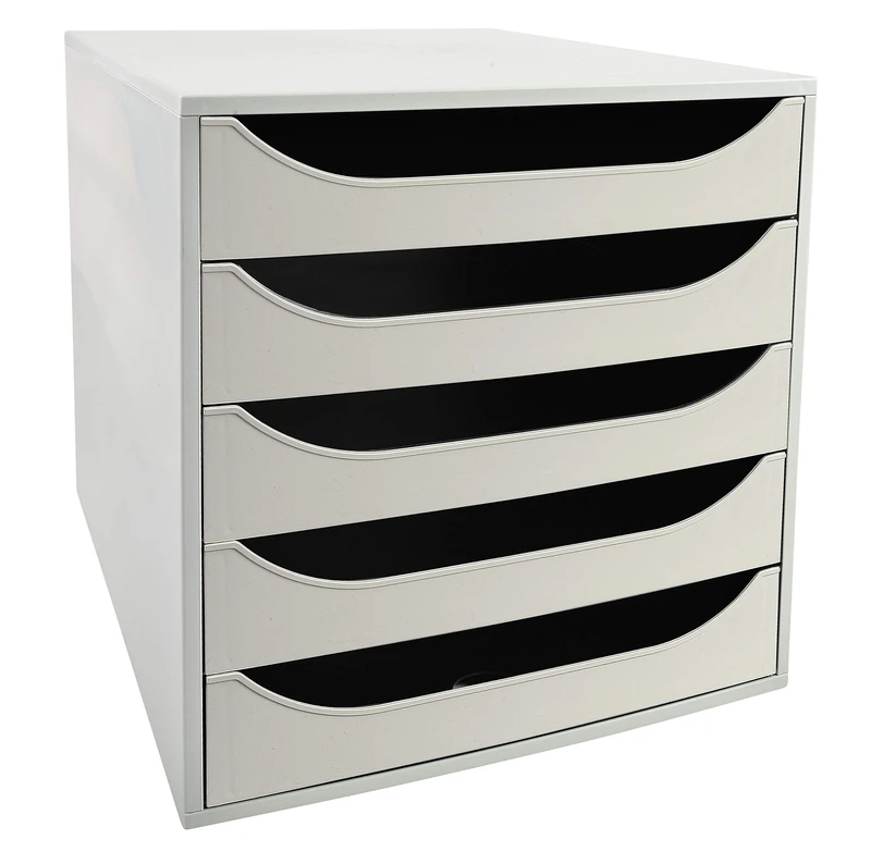 Exacompta - Ref 229606D - Office Ecobox Drawer Set - 5 Drawer Set - 348 x 284 x 290mm in Size, Suitable for Holding A4+ Documents, Safety Stop Feature - Grey