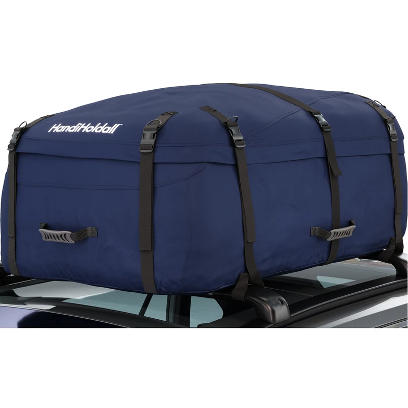 HandiWorld HandiHoldall Large 330 Litres Soft Roof Box; Foldable Weather Resistant Roof Bag with Solid Base; Navy Blue
