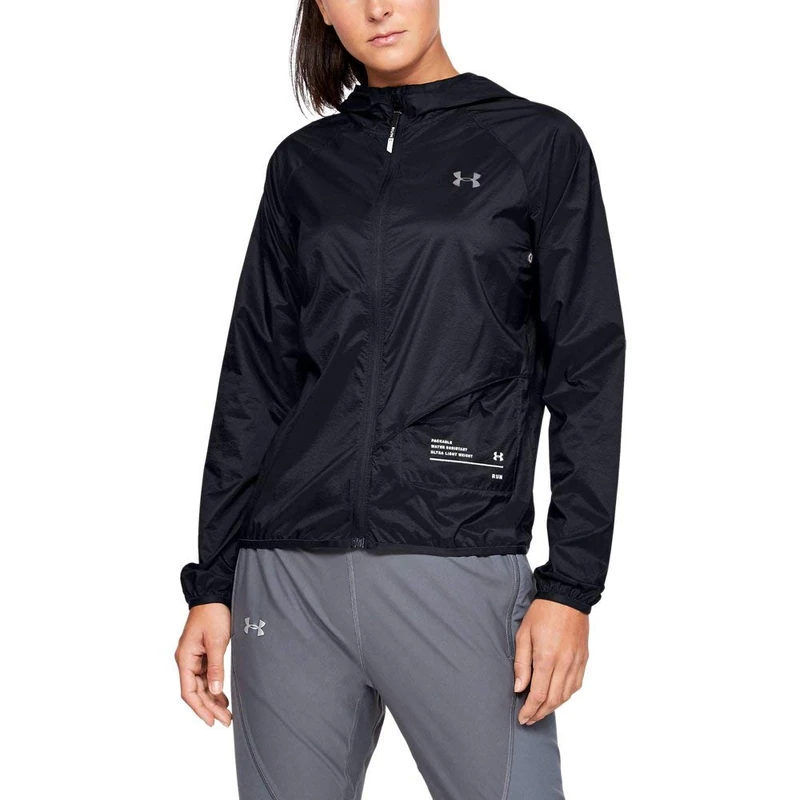 Under Armour UNDKU Women UA Qualifier Storm Packable Jacket Jacket - Black/Onyx White/Reflective (001), SM