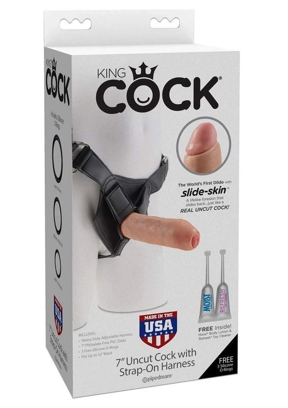 King Cock King Cock Strap-On Harness with Uncut Flesh, 7-Inch