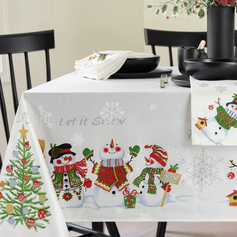 Benson Mills Believe Snowman Engineered Printed Tablecloth for Winter and Christmas (60" x 120" Rectangular, Believe Snowman)