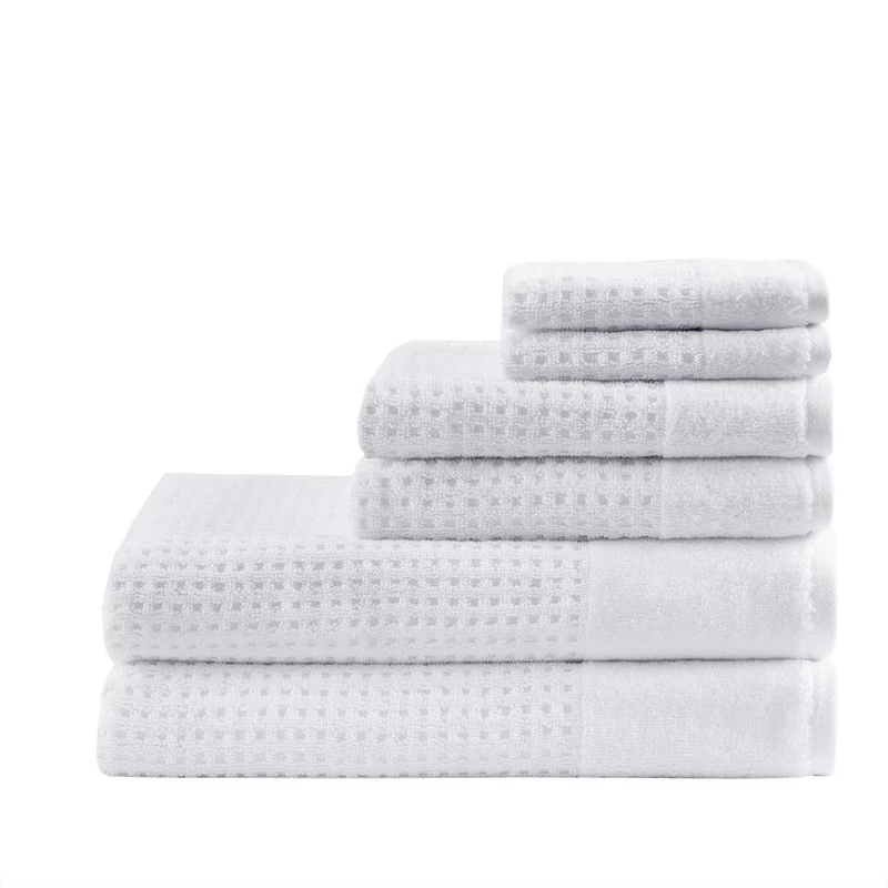 Madison Park Spa Waffle 100% Cotton Luxurious Towel Set, Premium Texture Waffle Weave, Highly Absorbent, Quick Dry, Hotel & Spa Quality Wash Clothes for Bathroom, Assorted Sizes, White 6 Piece