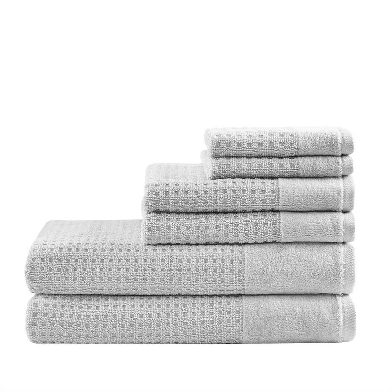 Madison Park Spa Waffle 100% Cotton Luxurious Towel Set, Premium Texture Waffle Weave, Highly Absorbent, Quick Dry, Hotel & Spa Quality Wash Clothes for Bathroom, Assorted Sizes, Grey 6 Piece