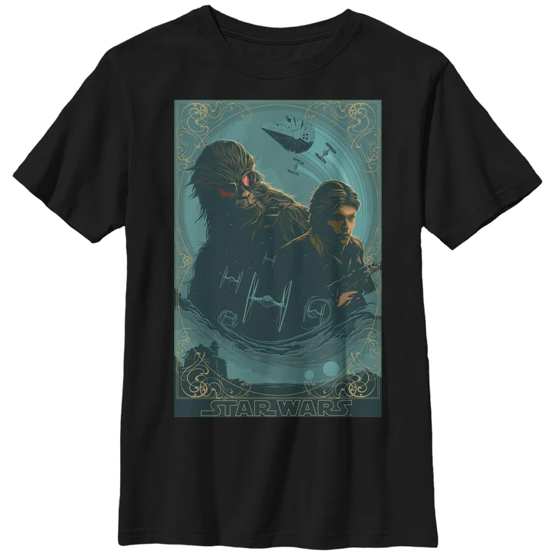 Star Wars - Han Solo Heroes of Corellia Boy's Solid Crew Tee, Black, X-Small, Schwarz, XS