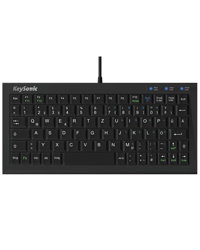 KeySonic ACK-3401U Extra Small Keyboard, USB Cable (2 m), Full Key Circumference, SoftSkin