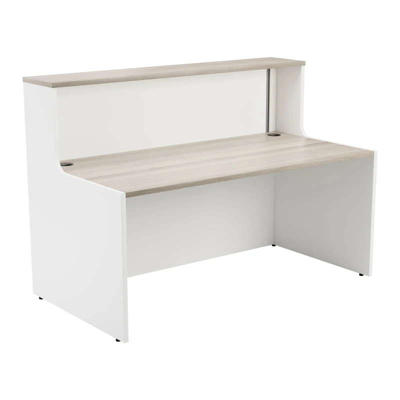 Office Hippo Reception Desk Unit, Table, Office, Grey Oak Top, White Base, 146 x 89 x 116.5