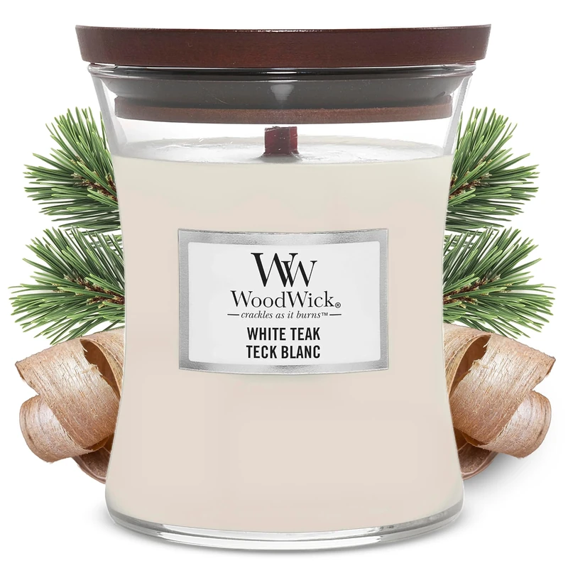 Woodwick Medium Hourglass Scented Candle | White Teak | with Crackling Wick | Burn Time: Up to 60 HoursAt The Beach