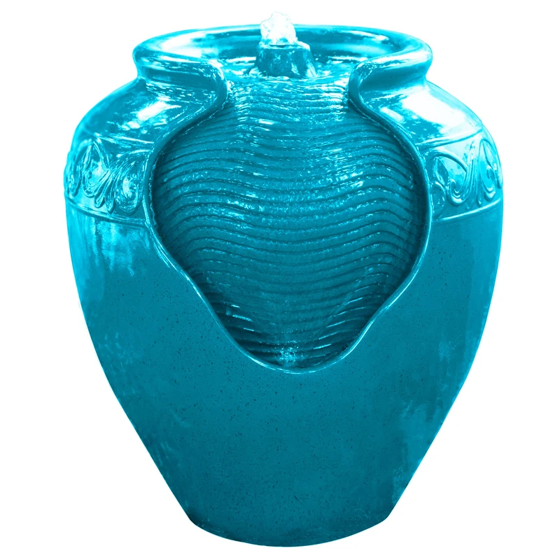Peaktop YG0036AZ-EU Outdoor Garden Water Fountain Decoration Waterfall Pot Amphor Blue with LED Lighting - Image 1