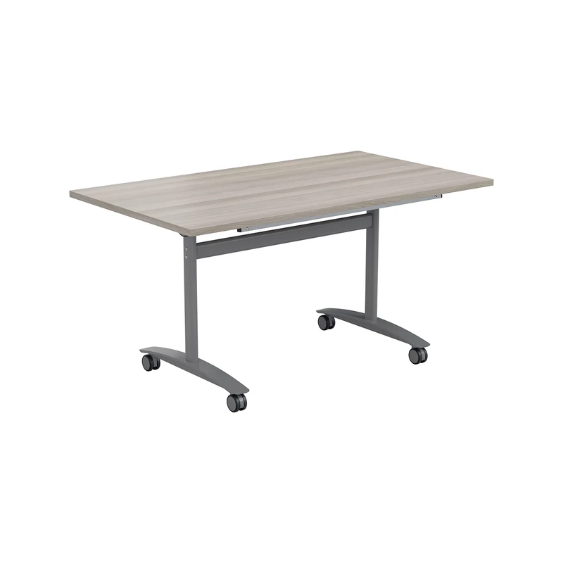 Office Hippo Folding Table, Sturdy & Stylish Computer Table Desk, Work Table For Home Office, Versatile Foldable Table For Meeting Room or Boardroom, 5 Year Guarantee - Grey Oak / Silver