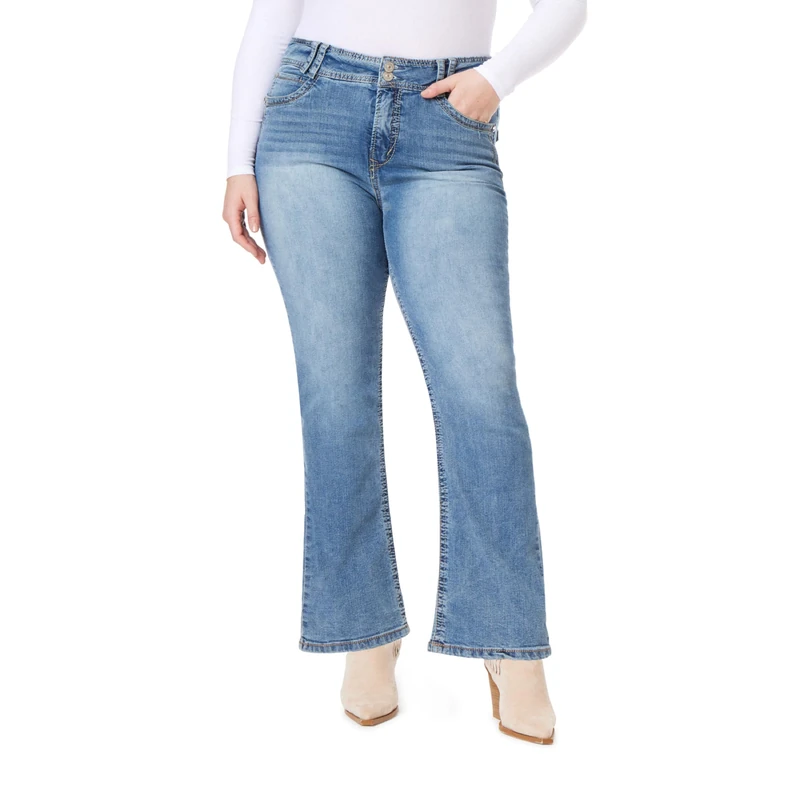 WallFlower Women's Luscious Curvy Bootcut Mid-Rise Insta Stretch Juniors Jeans (Standard and Plus), Andrea, 15 Short