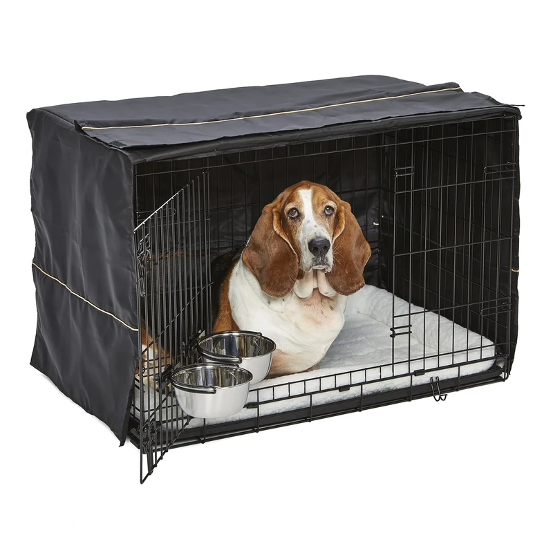 MidWest Homes for Pets Intermediate Double Door iCrate Starter Kit, 91 cm Dog Crate Bundle for Medium to Large Breeds, Includes Cage, Pet Bed, 2 Bowls and Privacy Cover