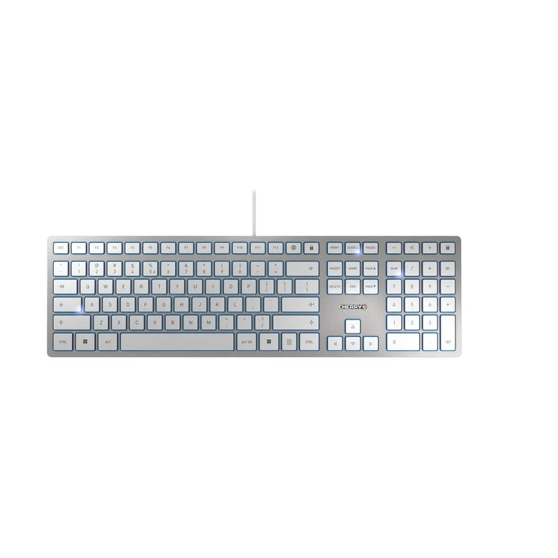 CHERRY KC 6000 SLIM, Ultra-Flat Design Keyboard, EU Layout (QWERTY), Wired (USB-A Connection), Quiet, Durable Key Labelling, Silver