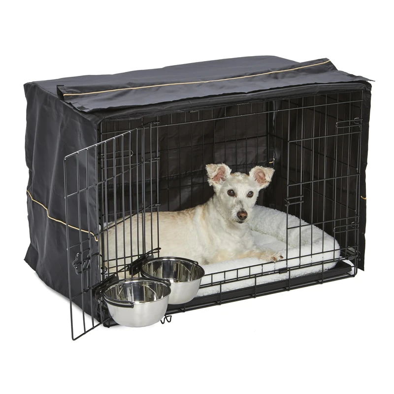 MidWest Homes for Pets Double Door iCrate Starter Kit, 76 cm Dog Crate Bundle for Medium Breeds, Includes Cage, Pet Bed, 2 Bowls and Privacy Cover - Image 1