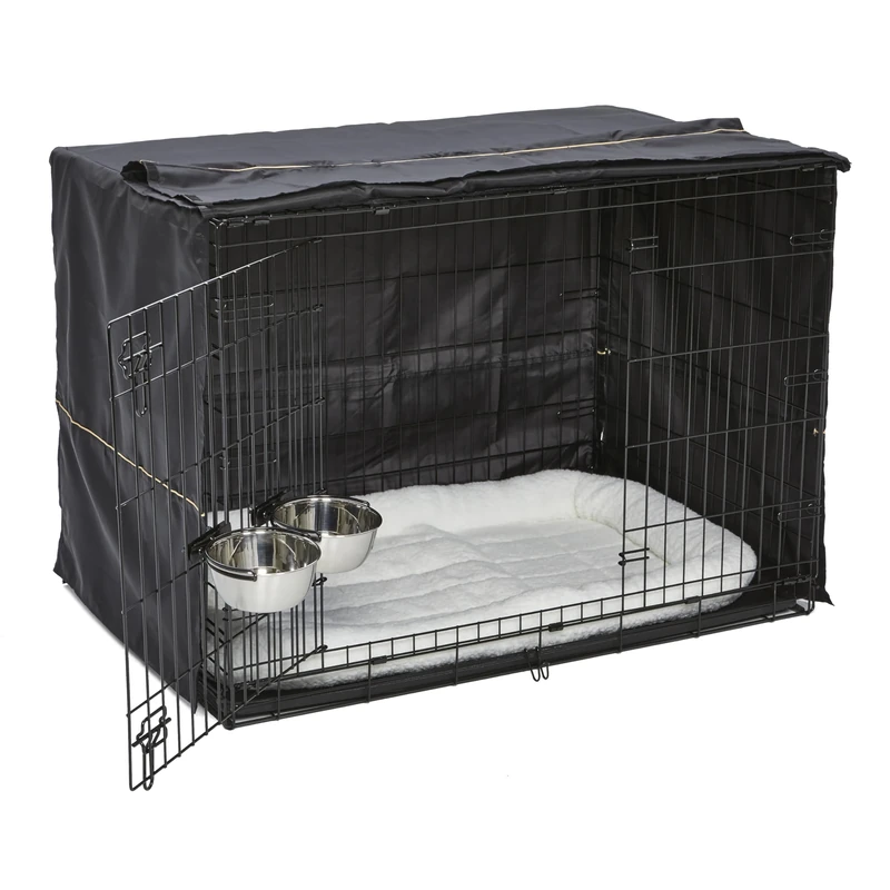 MidWest Homes for Pets Double Door iCrate Starter Kit, 106 cm Dog Crate Bundle for Large Dogs, Includes Cage, Pet Bed, 2 Bowls and Privacy Cover