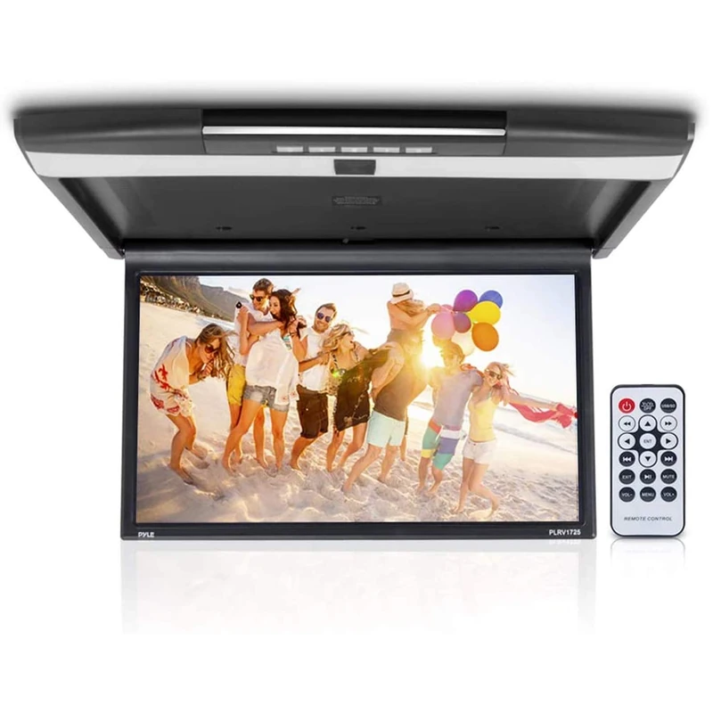 Car Overhead Monitor Screen Display - 17.3 inch. LCD Vehicle Flip Down Roof Mount Console - HDMI TV Player Control Panel w/Built-in IR Transmitter for Wireless IR Headphone - Pyle PLRV1725