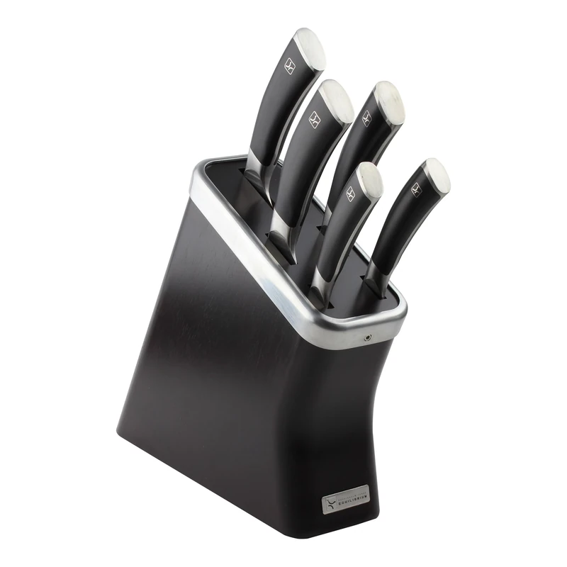 Equilibrium by Rockingham Forge Kitchen Knife Block Set, Stainless Steel, Black