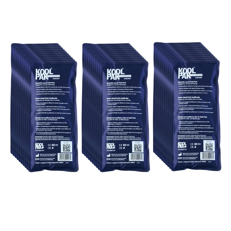 Koolpak Hot and Cold Gel Packs Reusable - 12cm x 29cm Microwaveable Heat Pack for Pain Relief - Long-Lasting Therapy with Soft Nylon Cover - Flexible Design for Stomach, Back, Neck & Legs (Pack of 30)