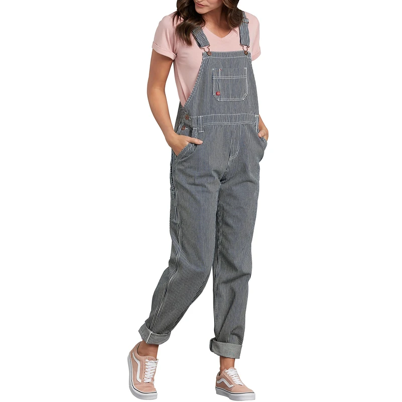 Dickies, Women's, BIB RELAXED STRAIGHT, RINSED HICKORY STRIPE, M - Image 1