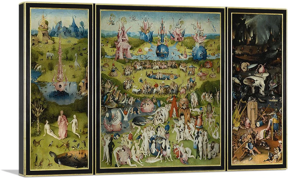 ARTCANVAS The Garden of Earthly Delights 1515 with Printed Yellow Black Border Canvas Art Print Stretched Framed Painting Picture Poster Giclee Wall Decor by Hieronymus Bosch - 40" x 26" (0.75" Deep)