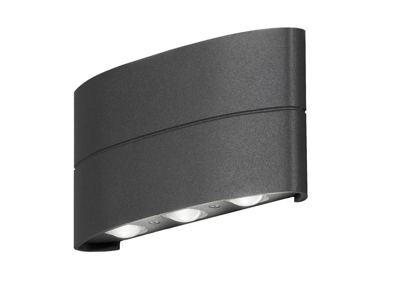 Konstsmide Outdoor Wall Light Mains Powered/Chieri Modern Up Down/LED High Power 6 x 1 W Lamp/Clear Glass/Aluminium/IP54/Outside Light Anthracite