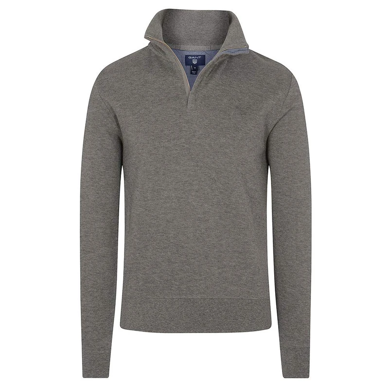 GANT Men's O2. Sacker Rib Half Zip Regular Fit Plain Half-Zip Long Sleeve Long Sleeve Top, Grey (Dark Grey Melange), Medium (Manufacturer Size: M)
