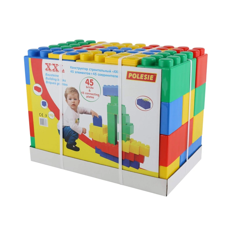 Polesie 68033 Building Bricks XXL with Connectors, 45With45 Pcs-Ride On Toys, Multi Colour