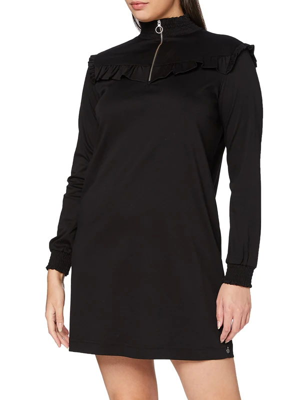 Scotch & Soda Maison Women's Smocked High Neck Jersey Dress, Black (Black 08), X-Small