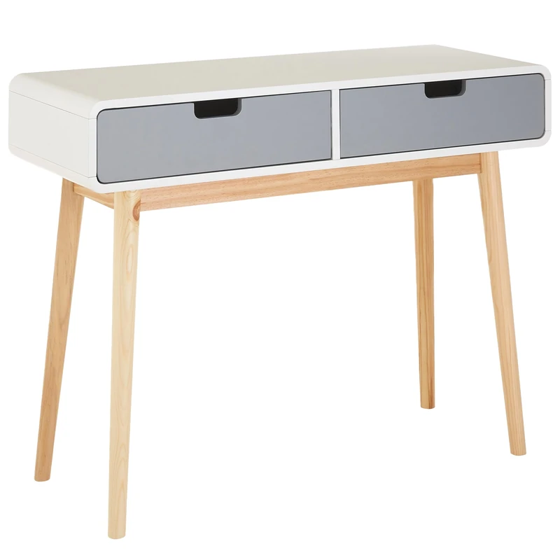 Premier Housewares Console Table/Slim Console Table/Wooden Console Table / 2 Drawers - Grey