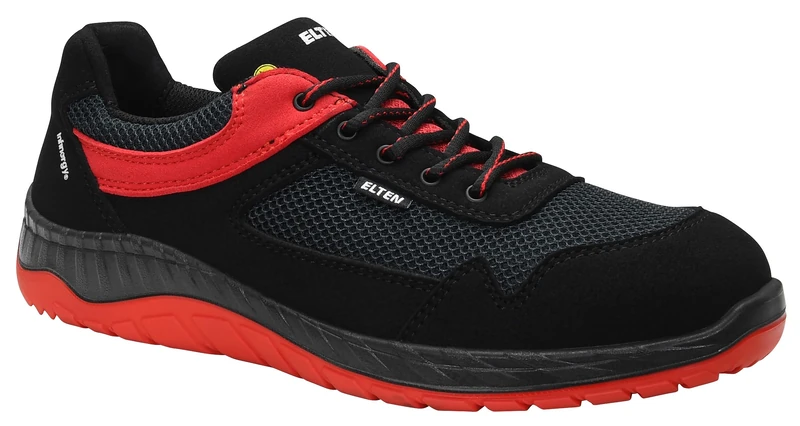 ELTEN Lonny Red Low ESD S1PS Safety Shoes for Men and Women, Textile, Steel Toe Cap, Lightweight, Sporty, red, 10.5 UK