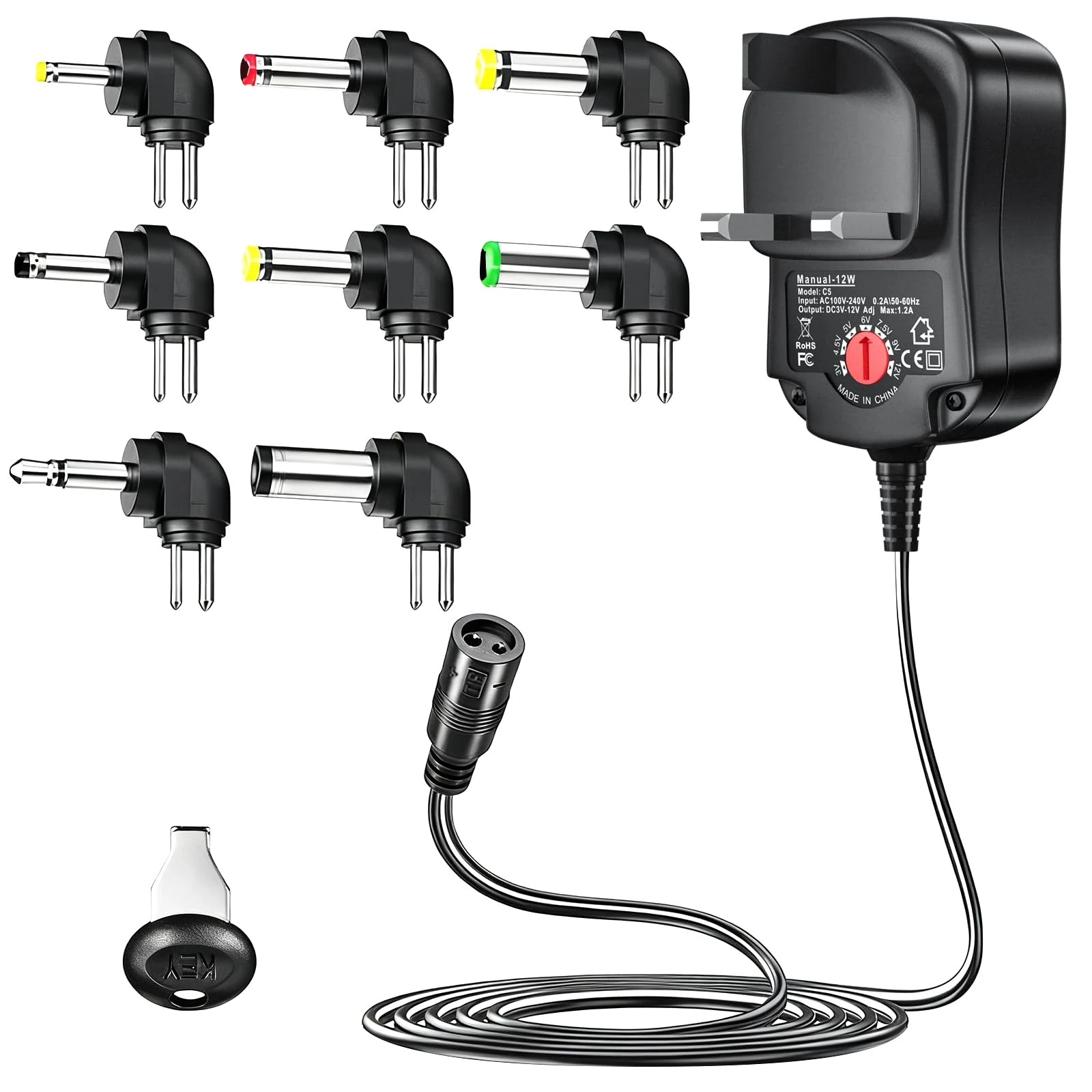 SoulBay 12W Universal 3V 4.5V 5V 6V 7.5V 9V 12V AC DC Adapter Switching Power Supply with 8 Selectable Adapter Plugs for Household Electronics Routers Speaker CCTV IP Cameras - 1000mA Max