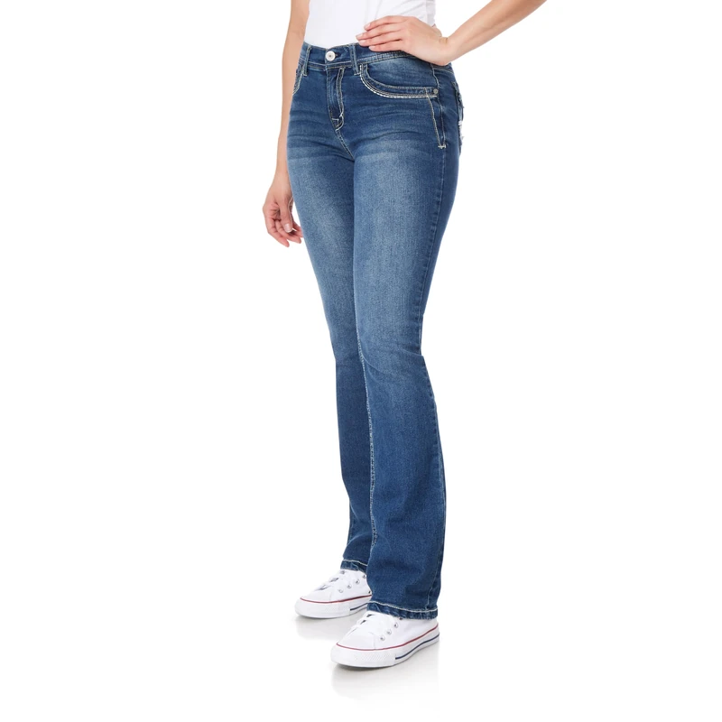 WallFlower Women's Instastretch Legendary Classic Fit Bootcut Jeans, Keller, 18 Plus Short