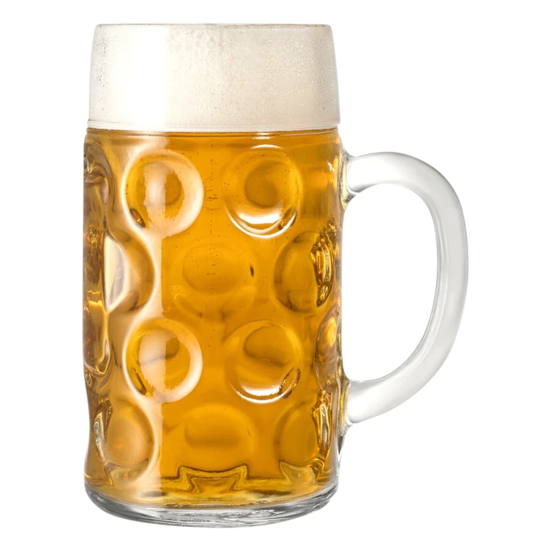 Chabrias Ltd German Beer Stein | 1 Litre / 2 Pint (44oz) Oktoberfest Beer Mug | Authentic Dimpled Glass Tankards | Made in Italy, Dishwasher Safe