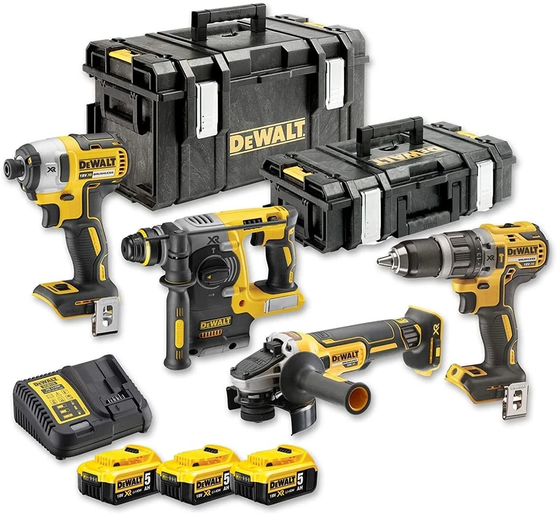 DeWALT DCK422P3-QW Battery Combo Pack (4 Pieces), 18 Volt, 18 V, Black/Yellow