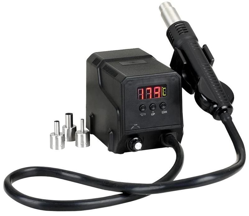 DURATOOL 300W Hot Air SMD Rework Station – 500°C, LED Display, 3 Nozzles, UK Plug (D03167)