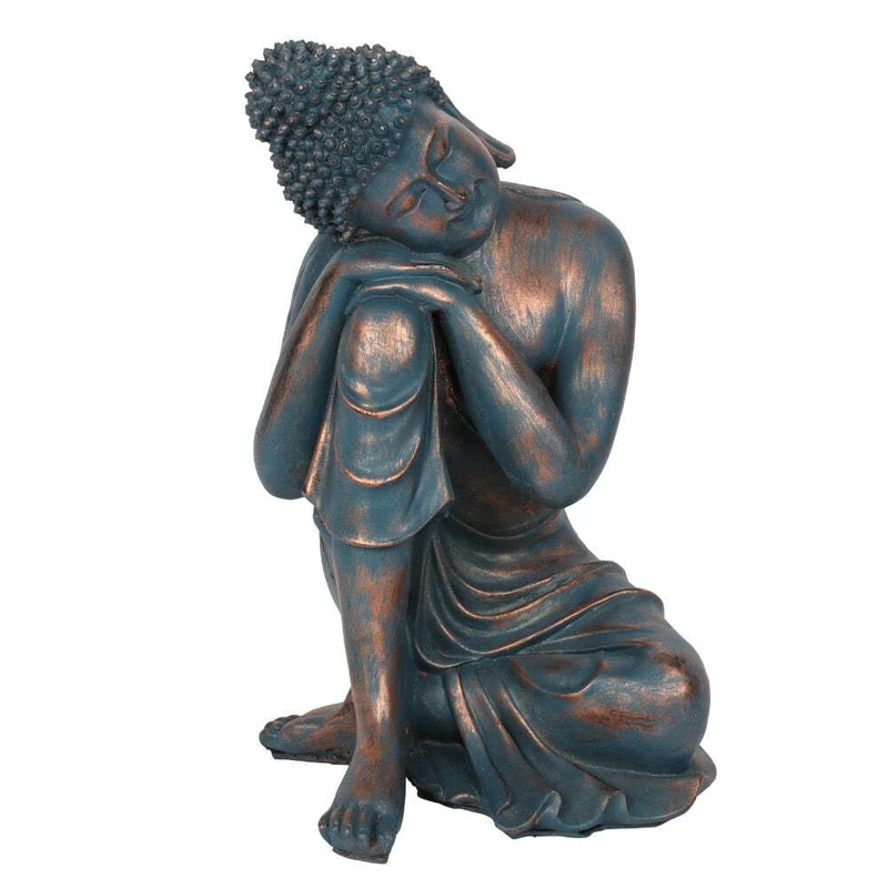 Spirit of Equinox Stunning Blue Hands on Knee Buddha Statue - 35.5cm x 22.5cm (1 Pc.) - Unique & Tranquil Design, Premium Resin Decorative Art Piece - Perfect for Zen Home Decor