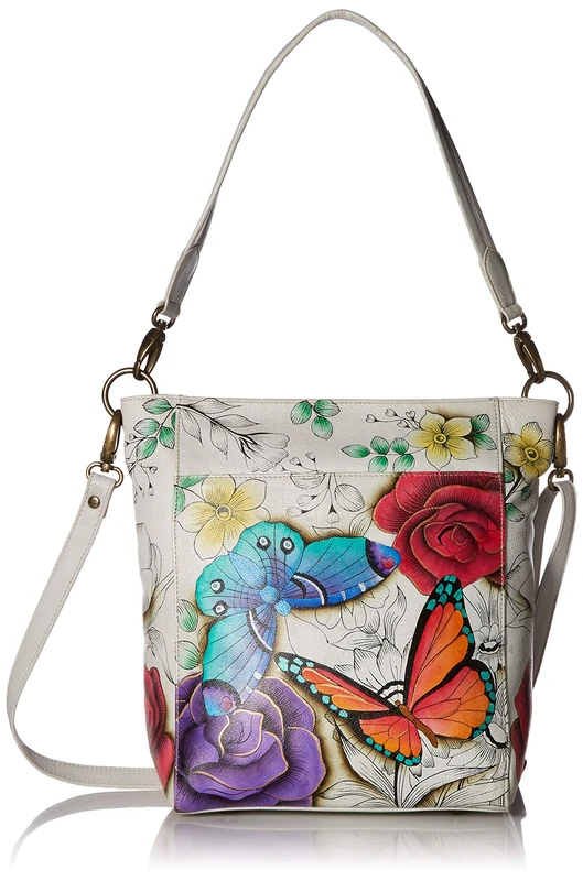 Anna by Anuschka Women's Genuine Leather Large Hobo Handbag | Hand Painted Original Artwork | Zip-Top Organizer | Floral Paradise