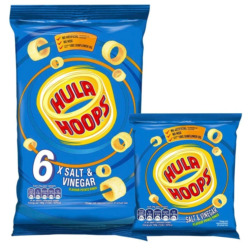 Hula Hoops SALT & VINEGAR Multipack Crisps 6x24g Packs, Case of 30 - Deliciously crunchy - No Artificial Colours or Flavours, Suitable for Vegetarians