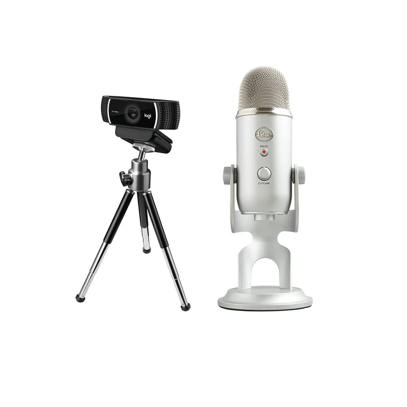 Logitech C922 Pro Stream Webcam, Full HD 1080p Streaming with Tripod and Free 3-month XSplit License - Black + Blue Microphones Yeti USB Microphone, Silver