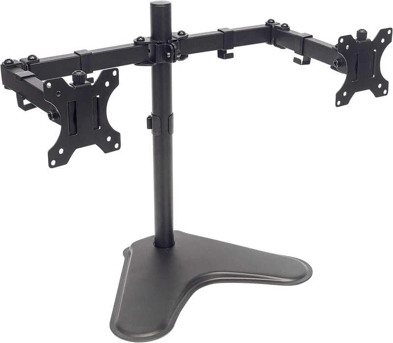 Manhattan TV & Monitor Mount, Desk, Double-Link Arms, 2 screens, Screen Sizes: 10-27", Black, Stand Assembly, Dual Screen, VESA 75x75 to 100x100mm, Max 8kg (each), - Image 1