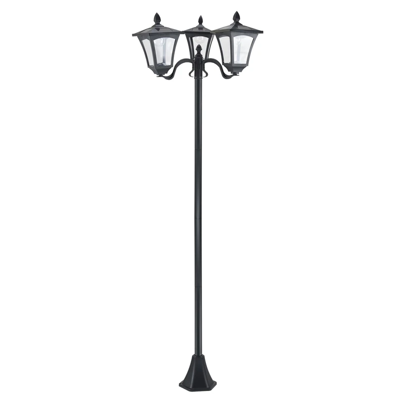 Outsunny 1.8m Traditional Victorian Style 3 Way Head Outdoor Garden Solar Post Lamp Sensor Light Dimmable LED Lantern Bollard Pathway IP44 – Black
