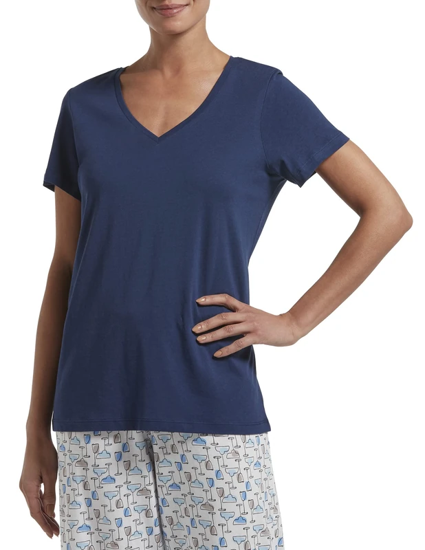 HUE Women's Short Sleeve V-Neck Sleep Tee Pajama Top, Medieval, 6X
