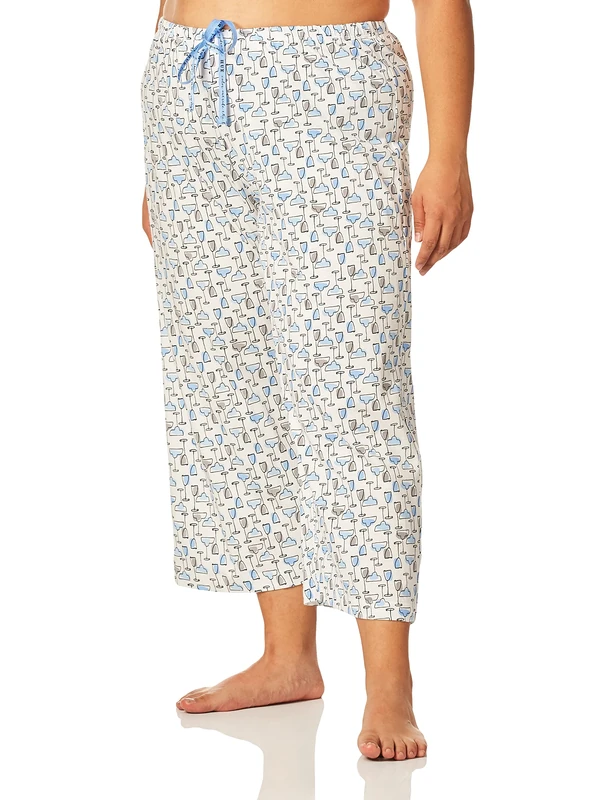 HUE Women's Printed Knit Capri Pajama Sleep Pant Pyjama Bottoms, White/ICY Margarita, 3X