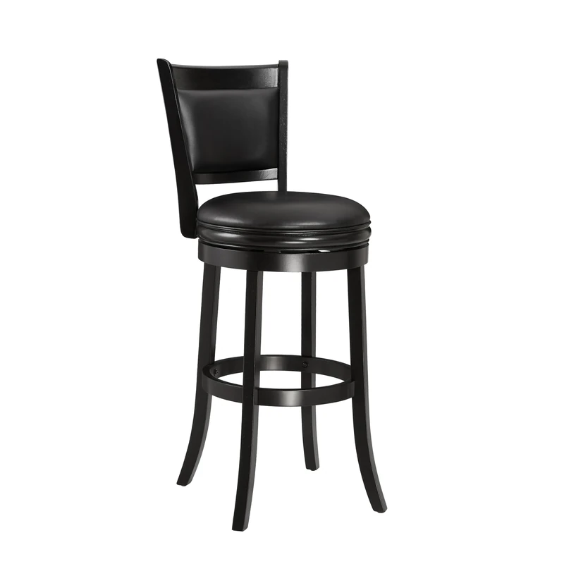 Ball & Cast Upholstered Swivel Barstool, Padded Pub Height Chair with Backrest & Footrest, Wood Frame Bar Stool for Kitchen Island Dining Room, Black, 76cm Seat Height
