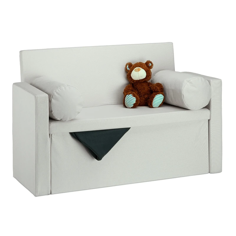 Relaxdays Bench Seat with Backrest, Pillows, Foldable, Storage Ottoman, Padded, Hallway Chest, 75x115x47cm, Cream