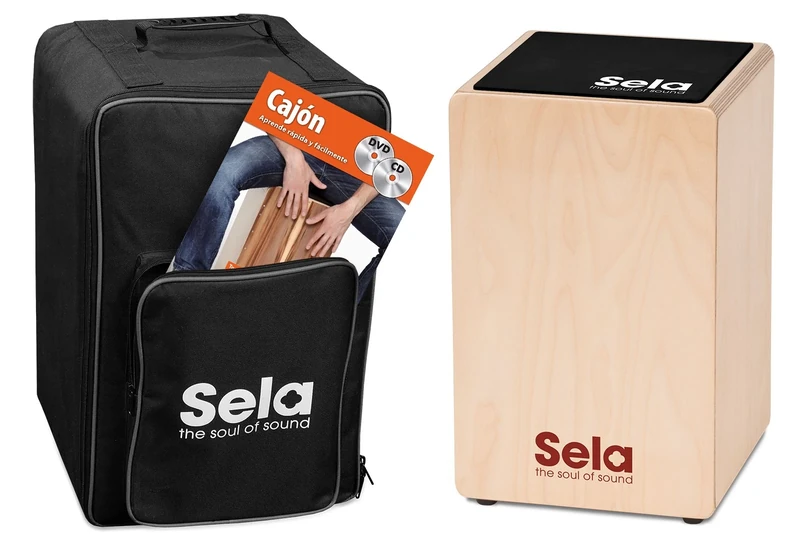 Sela SE 155 ES Primera Cajon beginner bundle with backpack, cajon pad, Spanish Cajon book, CD and DVD