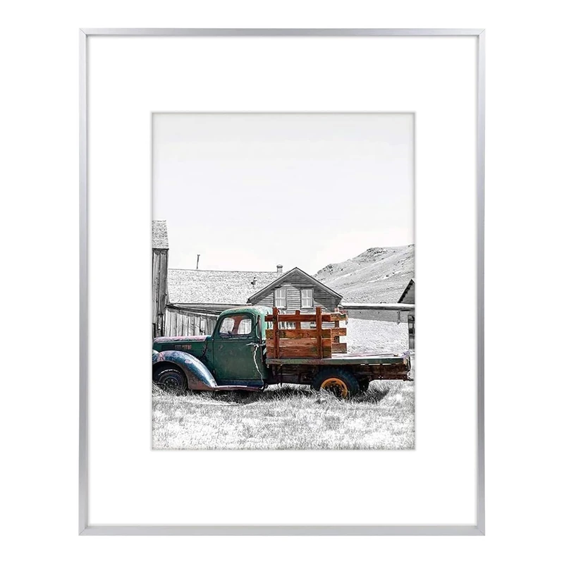 Golden State Art, 16x20 Classic Satin Aluminum Photo Frame with Ivory Color Mat for 11x14 Photo, Landscape Or Portrait, Real Glass (Silver, Pack of 1)